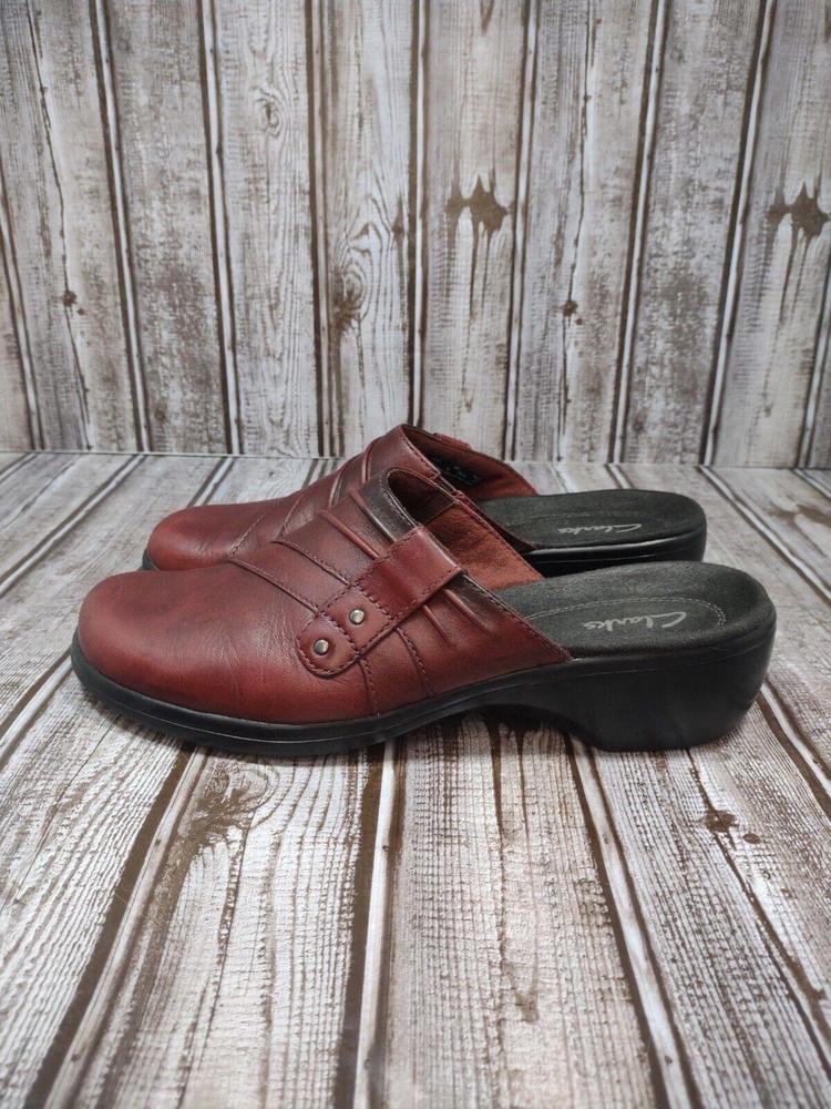 Clarks Prairie Flower Women's Size 8 Mules 35547 Burgandy Leather Slip-On